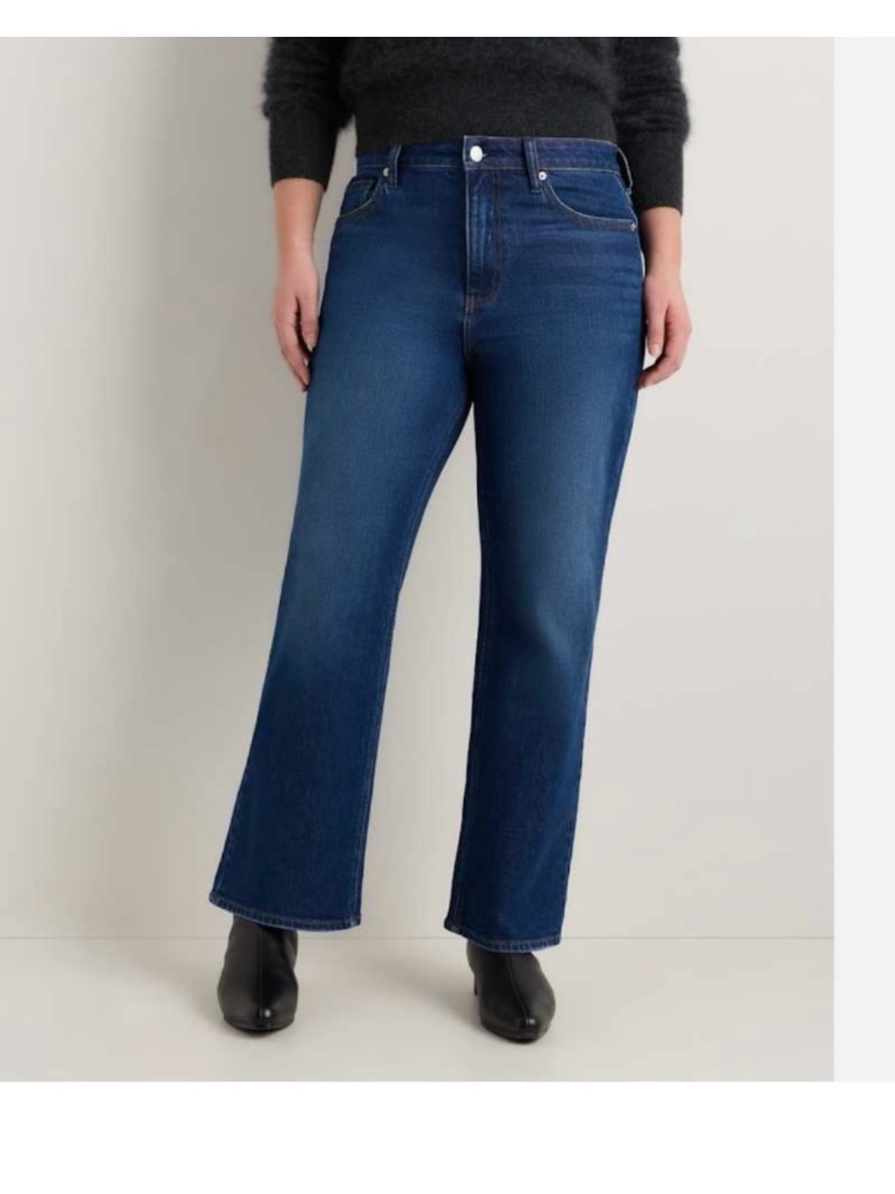 quince stretch high rise kick flare jeans in dark wash